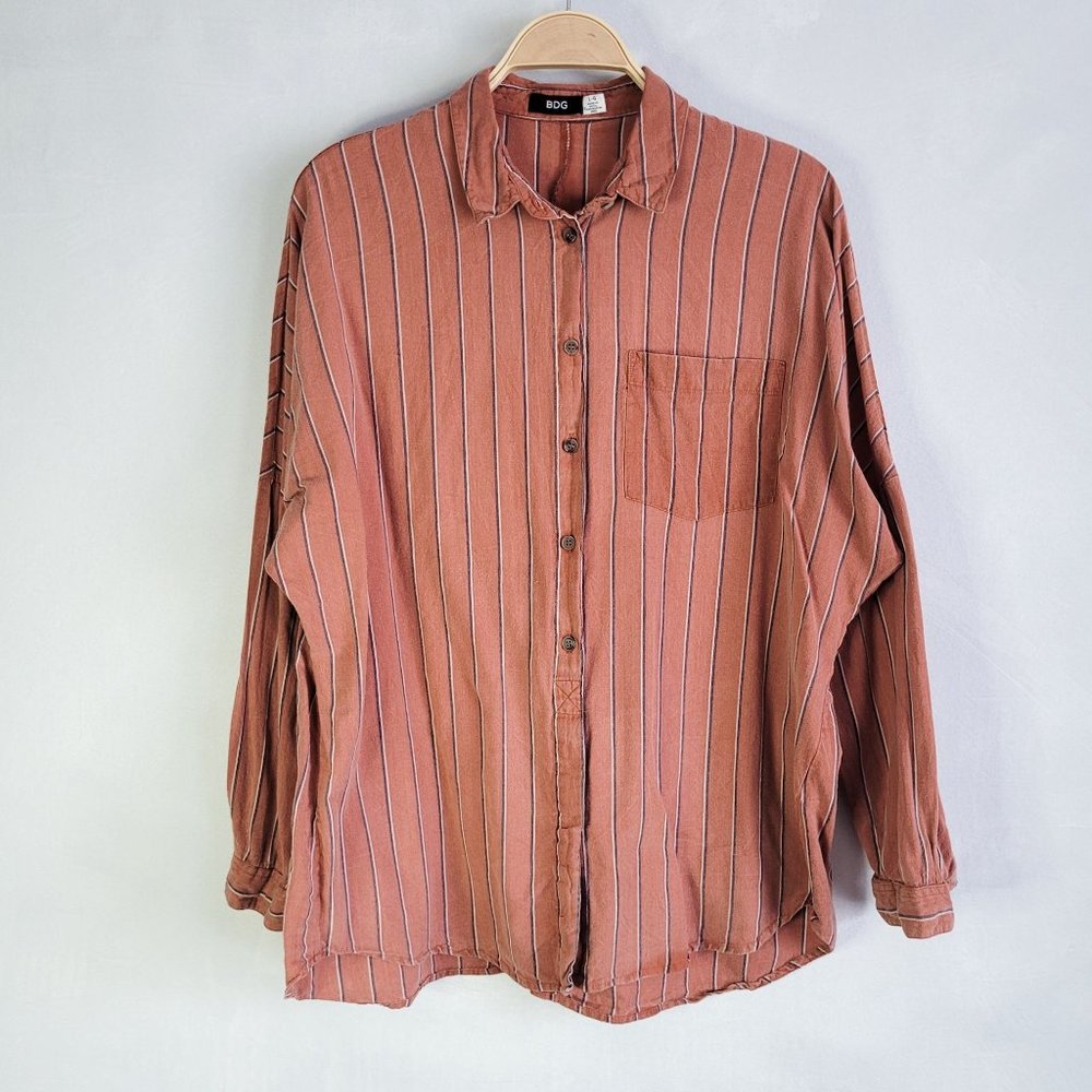 Urban Outfitters BDG Oversized Blue/White Stripe Rustic Orange Button Down Shirt